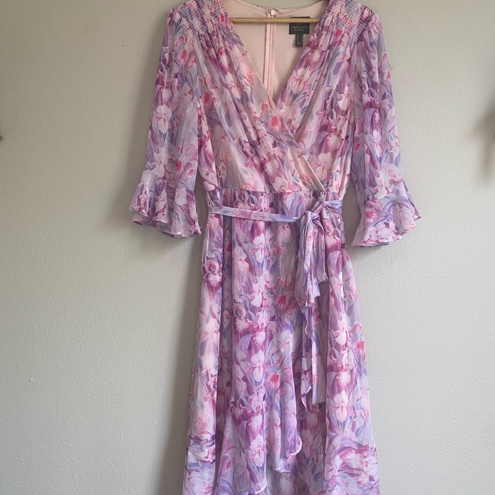 Adrianna Papell Long Sleeve Floral Dress in Pink and Purple